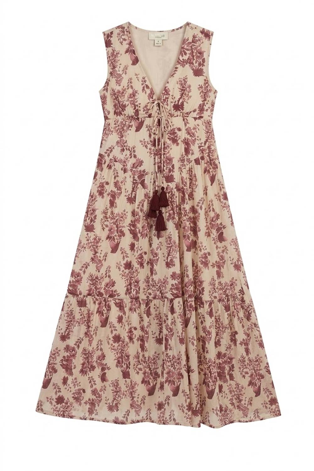 Donna Abito Lungo Karamell Cotone Fantasia Bordeaux Beige
