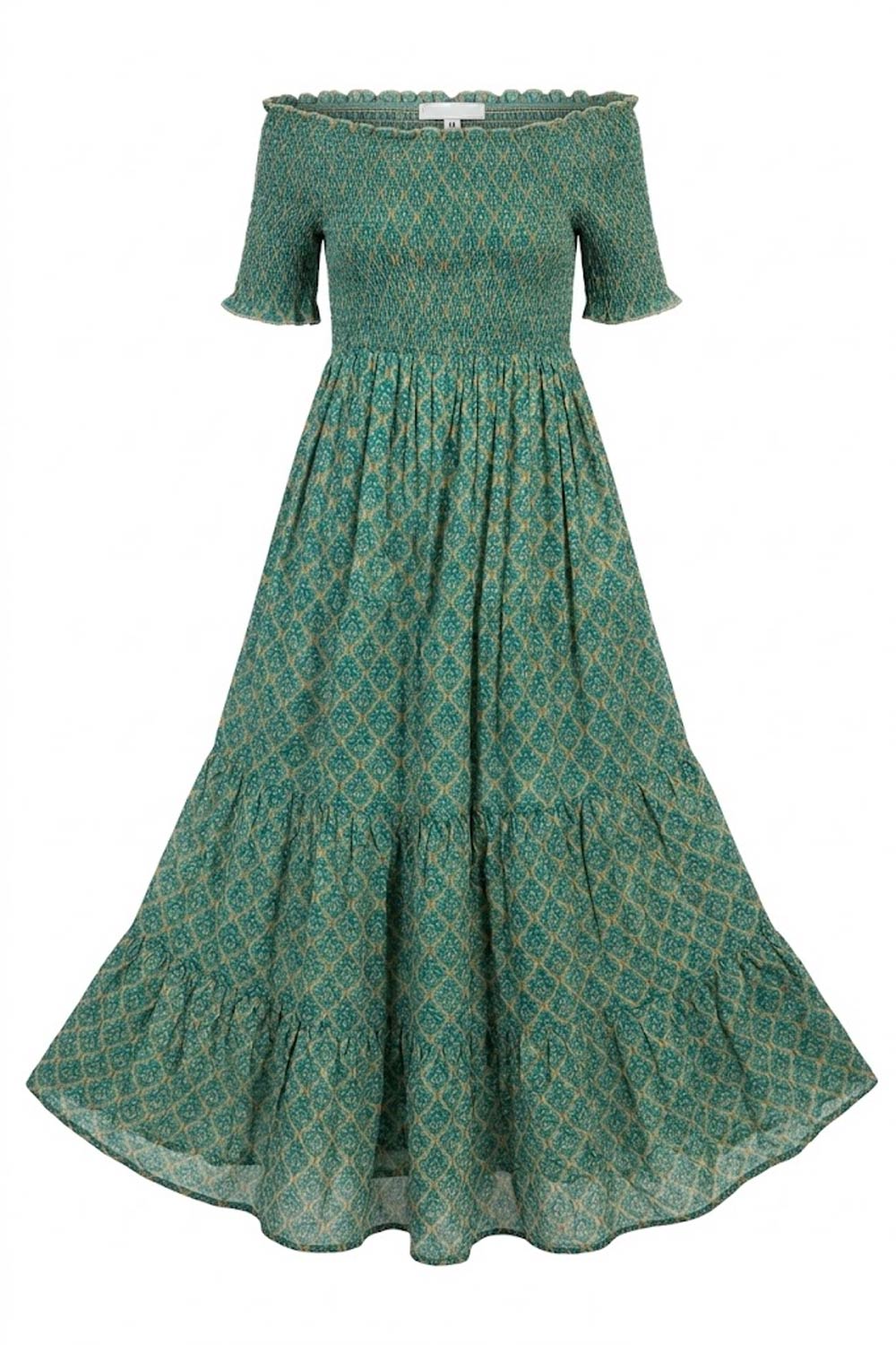 Donna Abito Karamell Cotone Fantasia Verde Elasticizzato