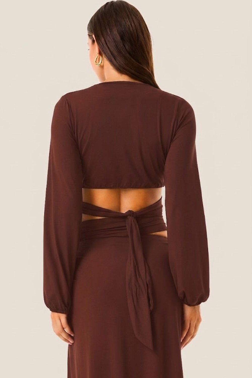 Donna Top 4Giveness Soft Touch Marrone Manica Lunga Dettaglio Anello