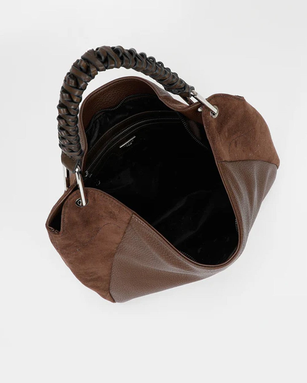 Mimi muà - borsa a sacca con dettaglio in eco suede m8-y201242 moro