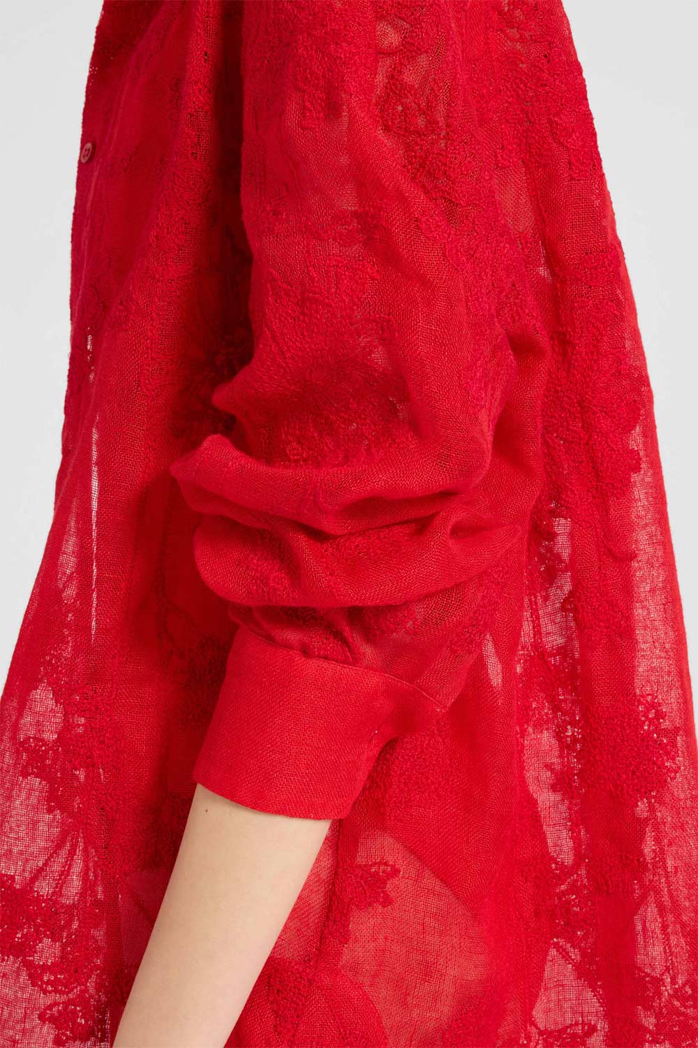 Donna Camicia Ermanno Scervino Oversized in Lino Rosso con Ricami