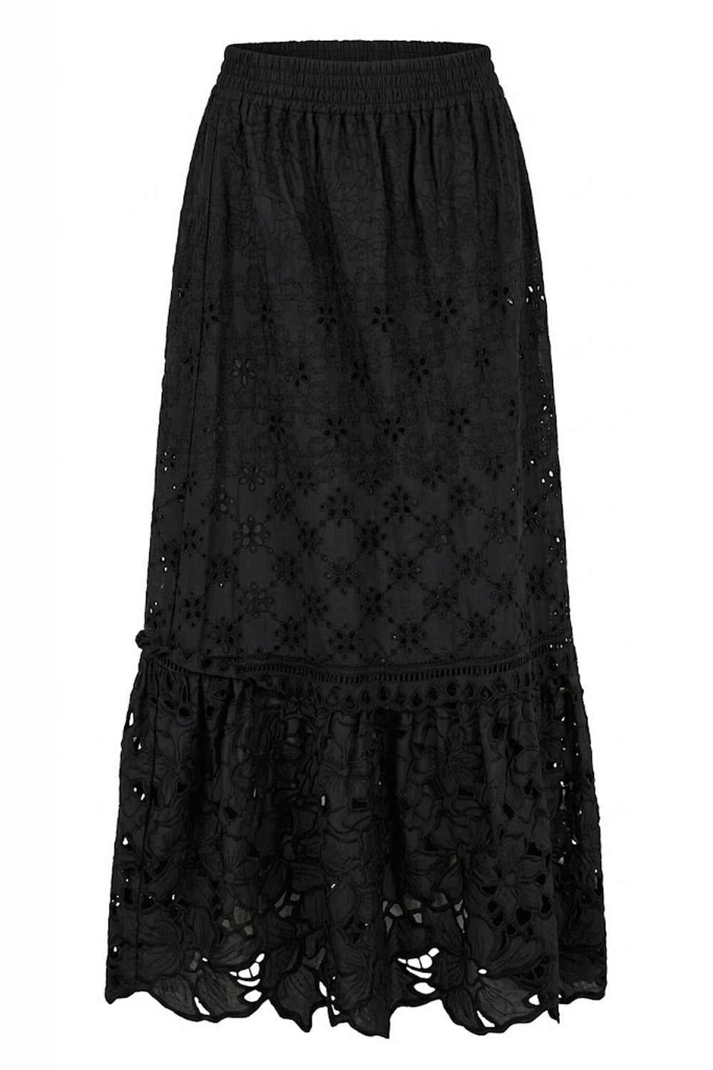 Donna Gonna Lunga Ermanno Scervino in Cotone Ricamo Sangallo Nero