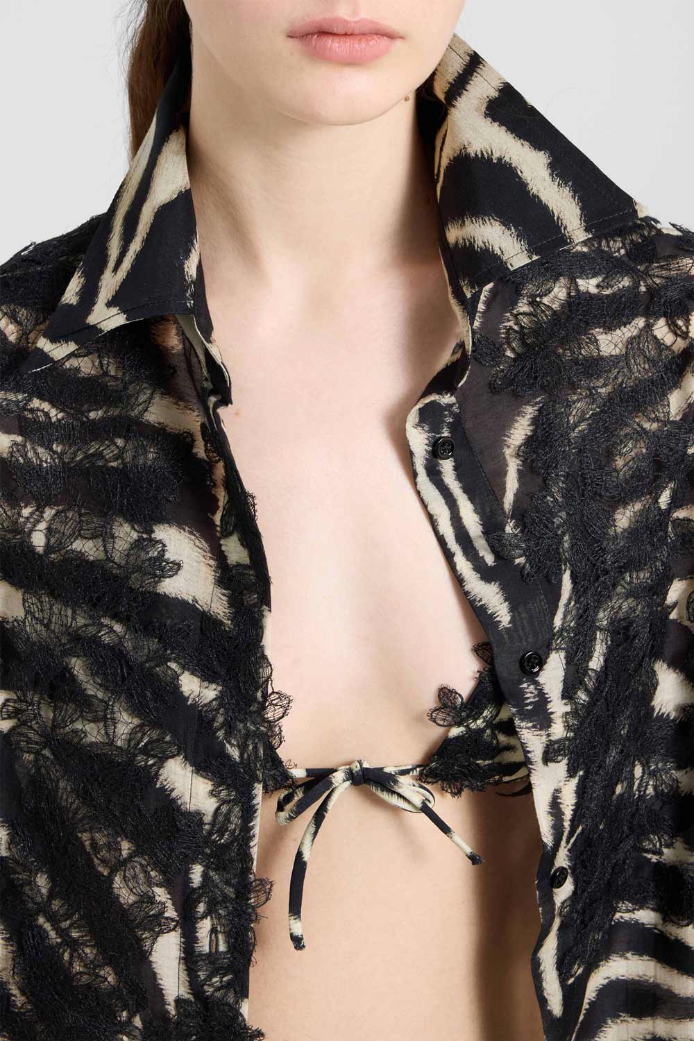 Donna Camicia Ermanno Scervino in Cotone e Seta Zebra Pizzo Rebrodé