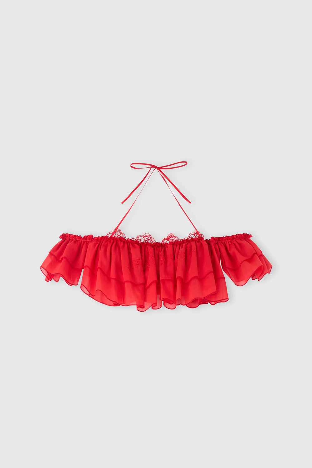 Donna Top Corto Ermanno Scervino in Cotone e Seta Rosso con Volant