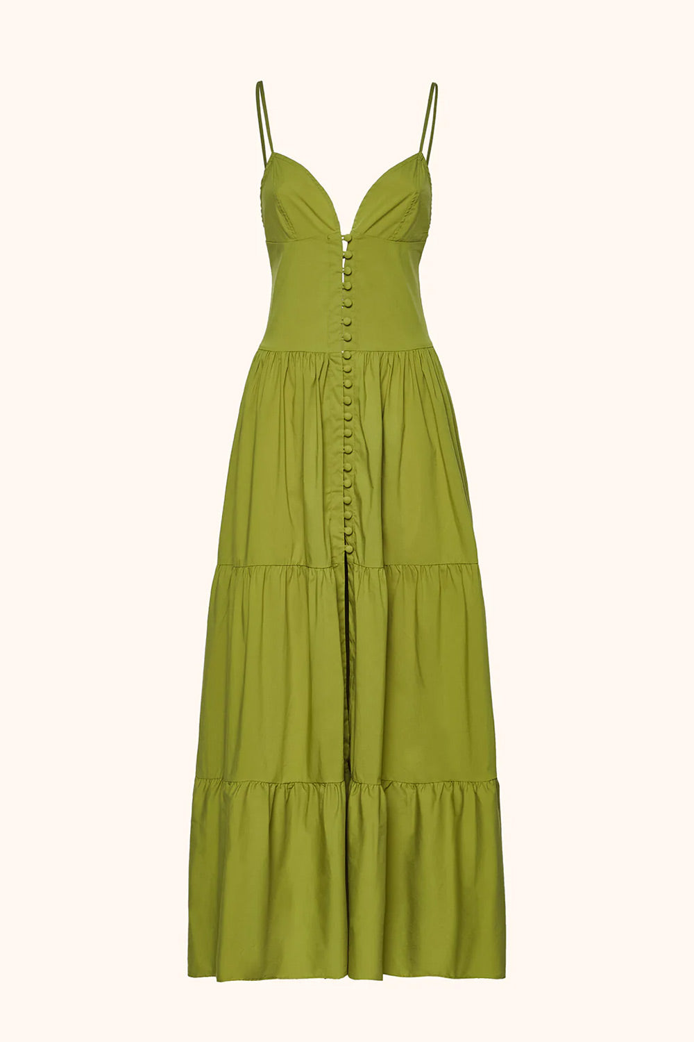 Donna Abito Lungo Me Fui Cotone Verde Militare Bottoni Scollo