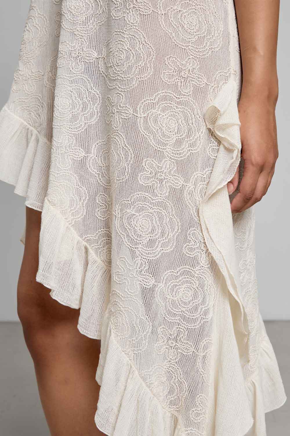 Donna Abito Tara CHRISTIAN ZEN Asimmetrico Ricamato Bianco Avorio