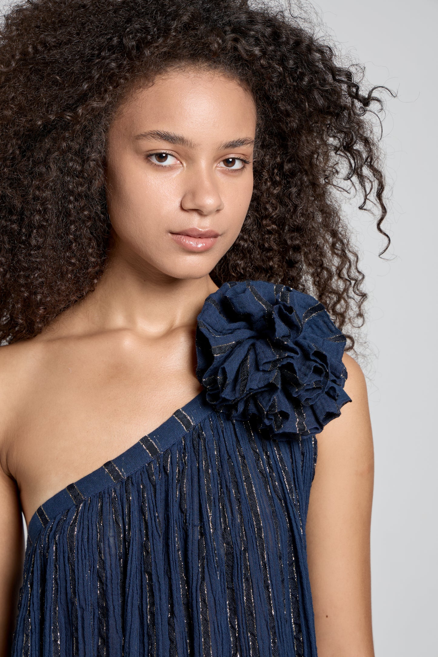 Donna Abito Lungo Calista CHRISTIAN ZEN Monospalla Blu e Oro