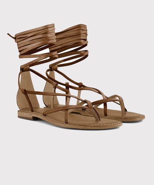 Coral blue - sandalo infradito in pelle con lacci xl cbf.r221008/tan pelle