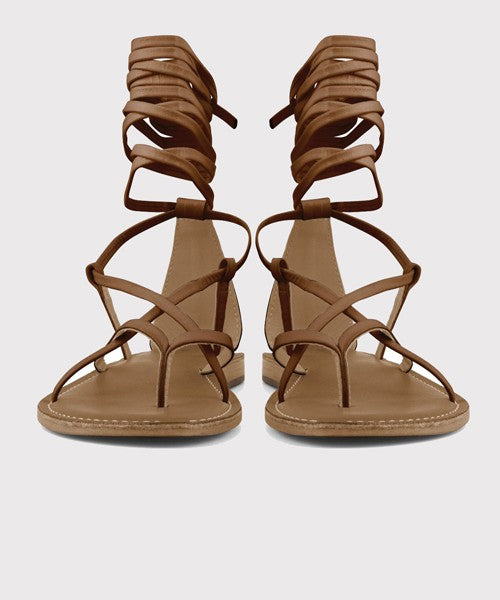 Coral blue - sandalo infradito in pelle con lacci xl cbf.r221008/tan pelle