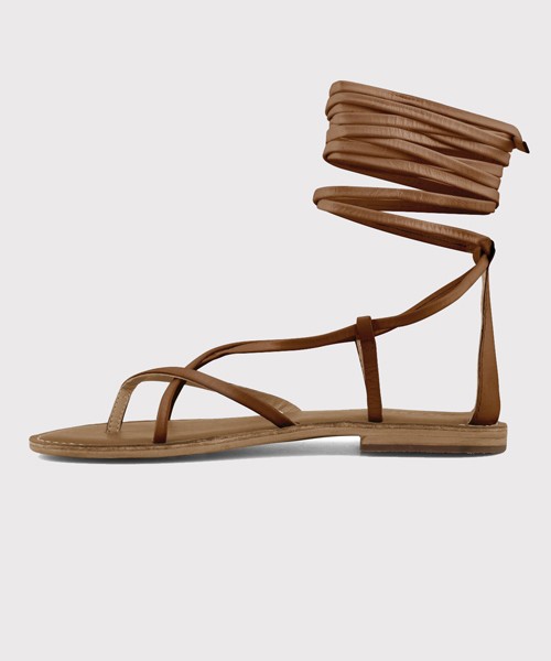 Coral blue - sandalo infradito in pelle con lacci xl cbf.r221008/tan pelle