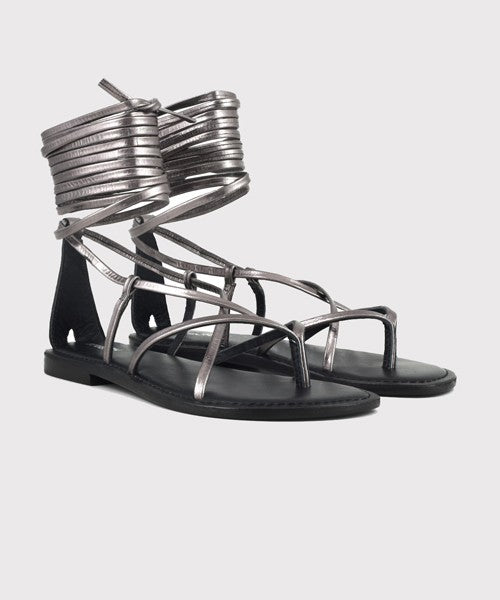 Coral blue - sandalo infradito in pelle con lacci xl cbf.r221008/gun grigio