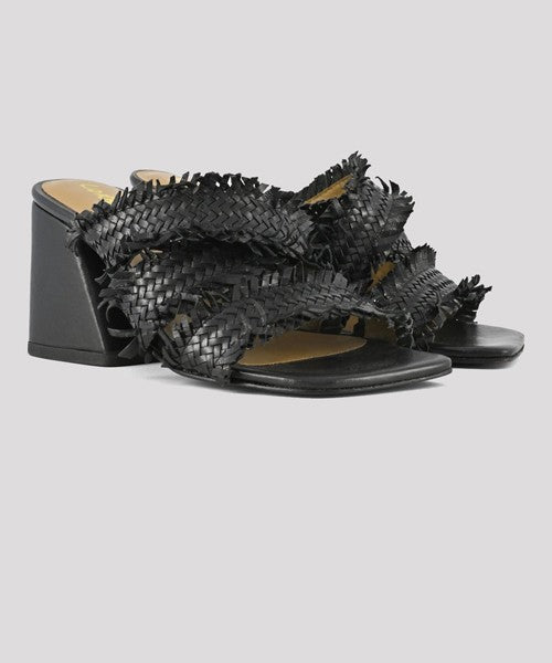Coral blue - sandali con tacco in pelle intrecciata cb.k223.06/bla nero