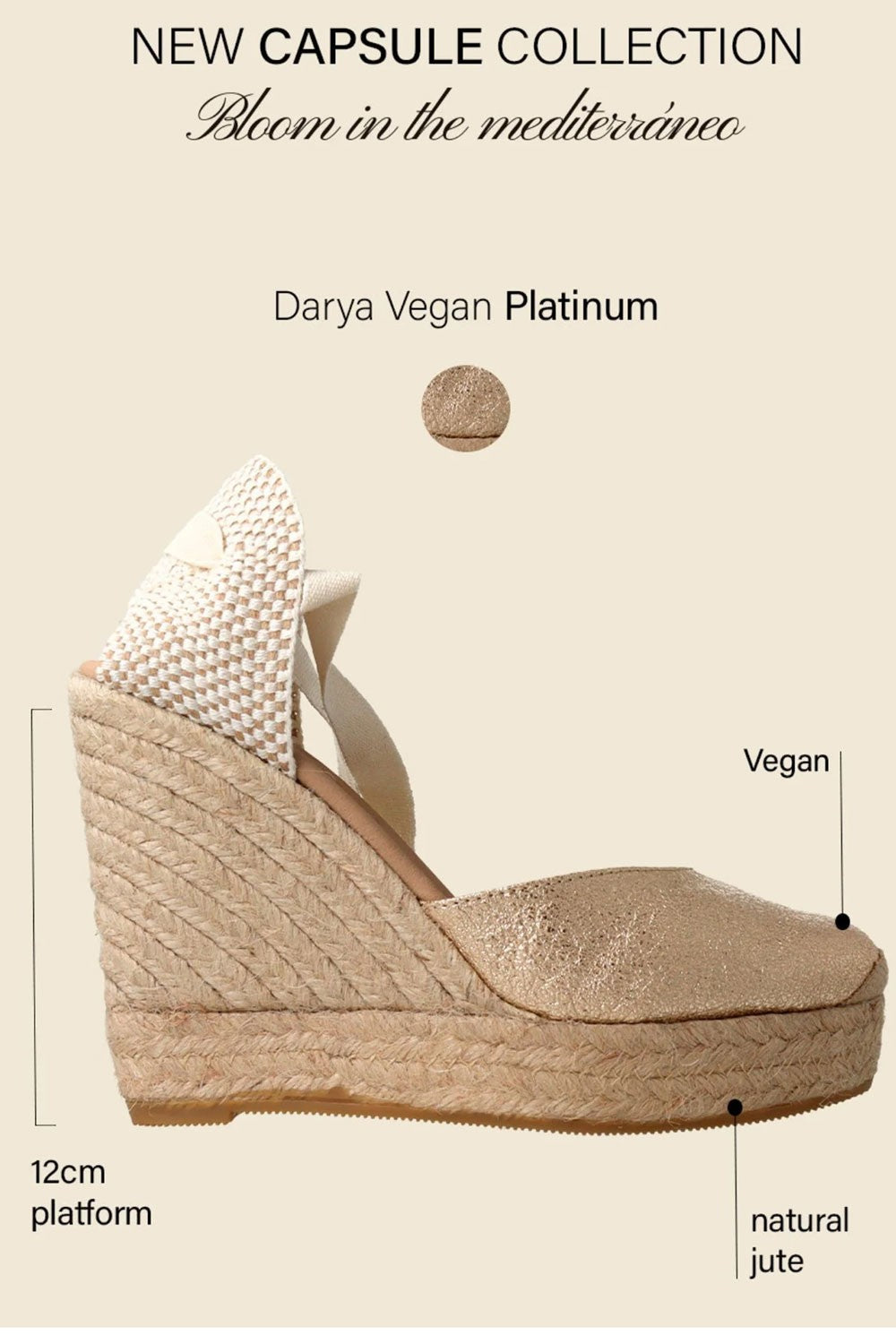 Genuins - espadrillas con zeppa, darya vegano g105916 platino