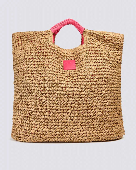 Maxi borsa in paper straw intrecciata aw825abpa100 a7001 pitaya