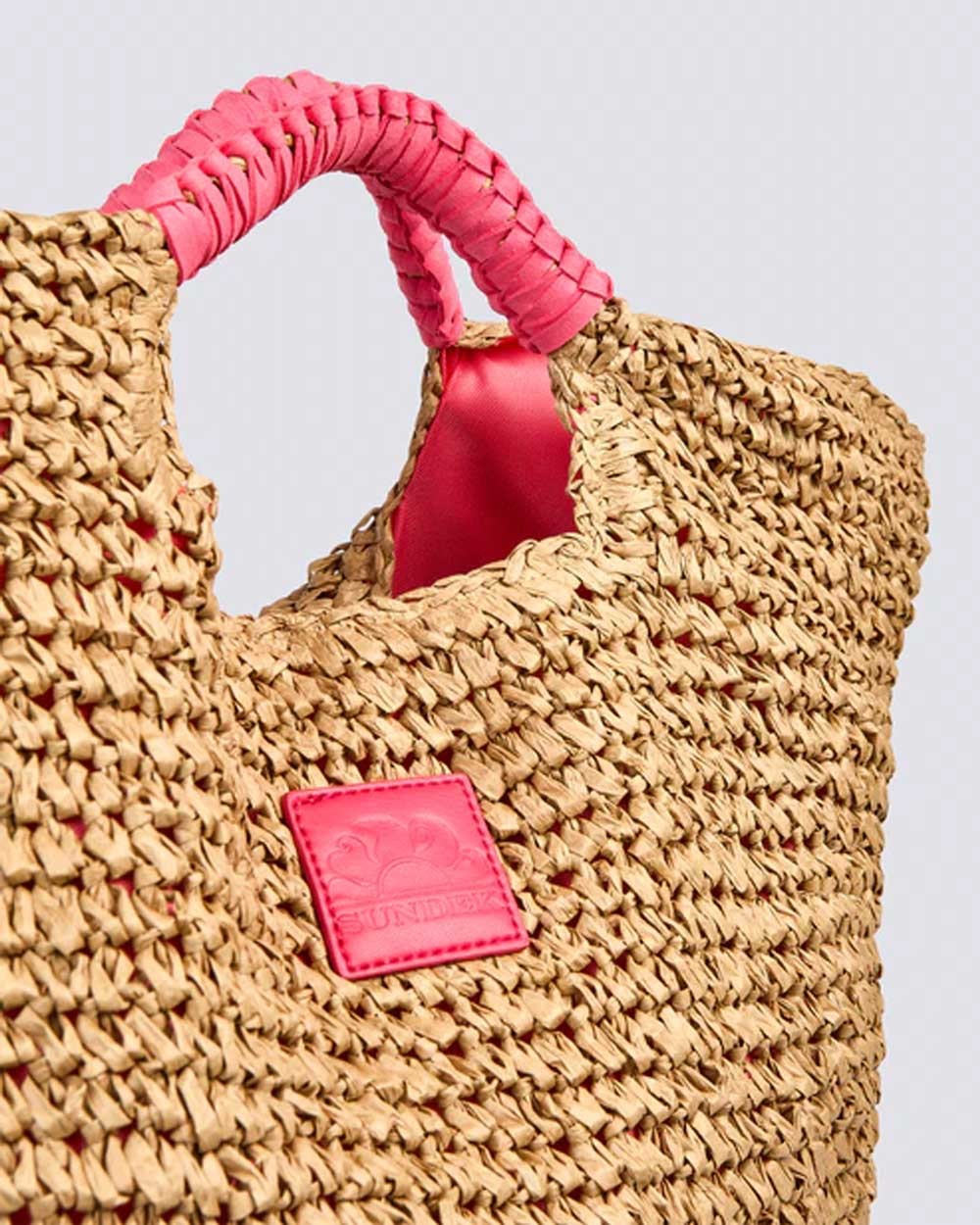 Maxi borsa in paper straw intrecciata aw825abpa100 a7001 pitaya