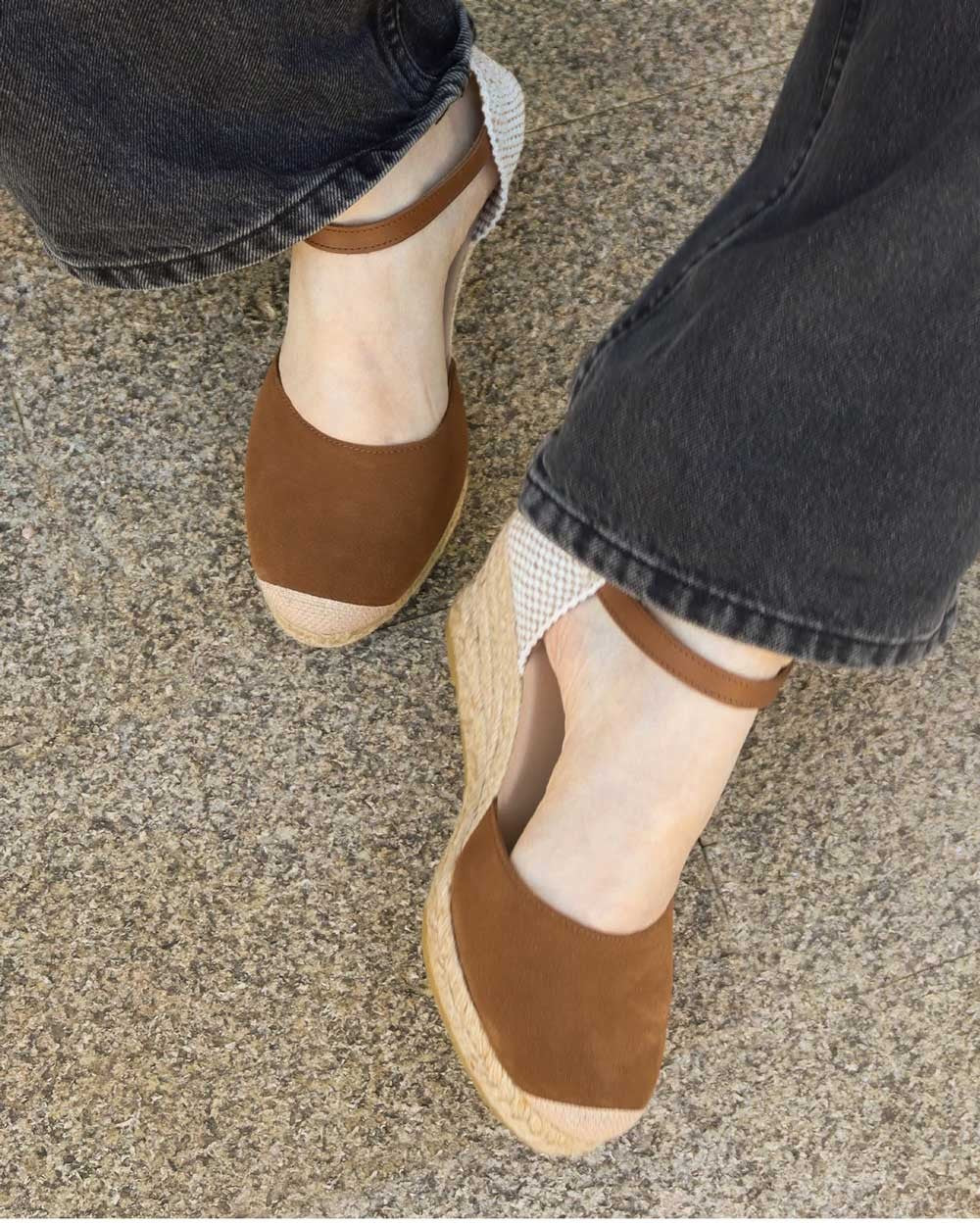 Genuins - espadrillas con zeppa carina velour g105915 mandorla