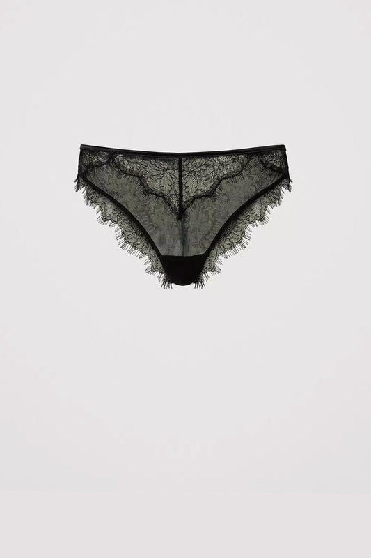 Twinset - slip brasiliana in pizzo e tulle nero 242ll6j77 00006