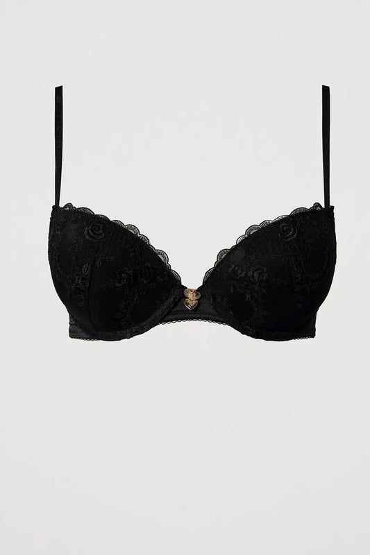 Reggiseno push-up in tulle ricamato 251ll6d44 00006 nero