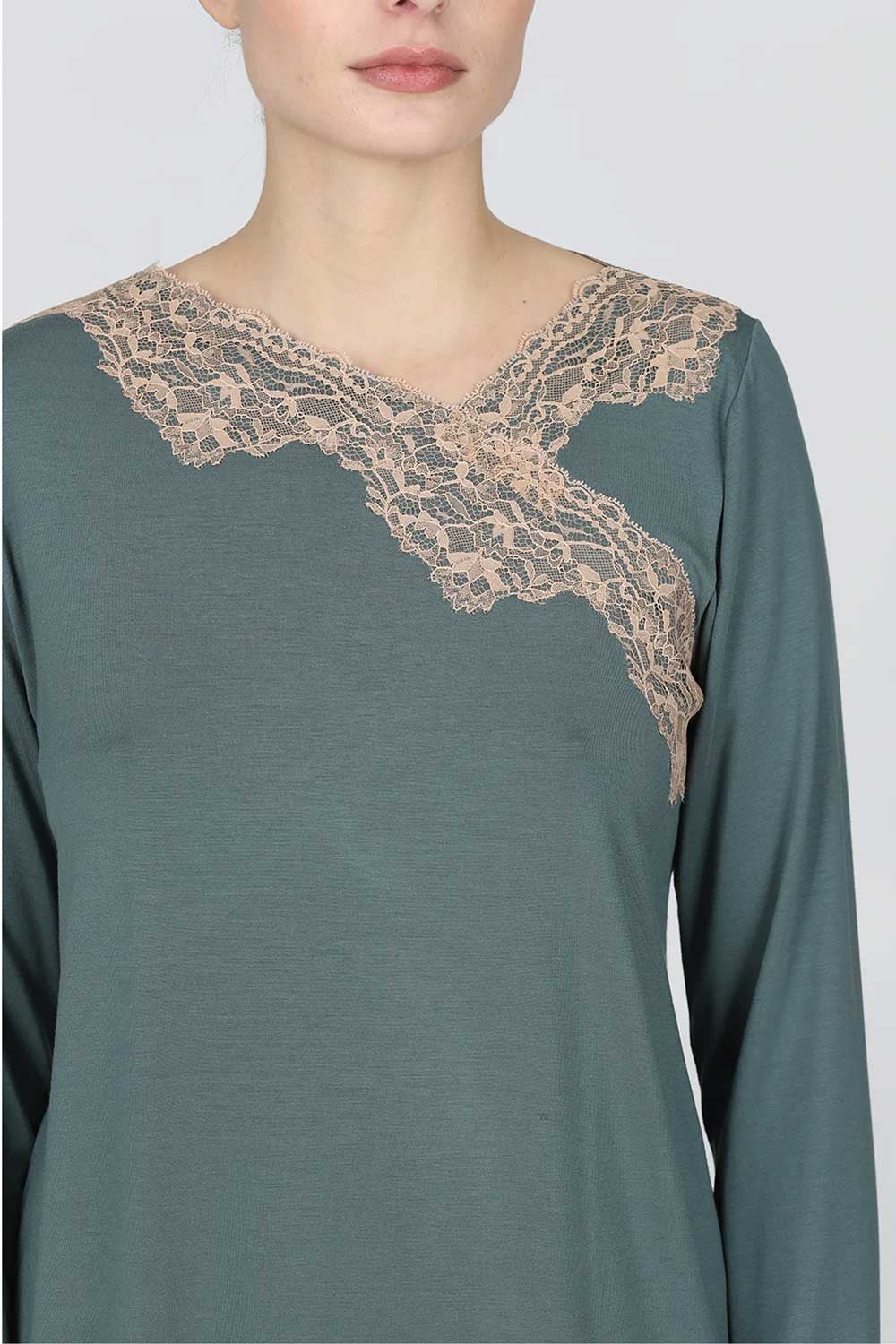 Boglietti - pigiama lungo con pizzo in morbido micromodal fel168 verde