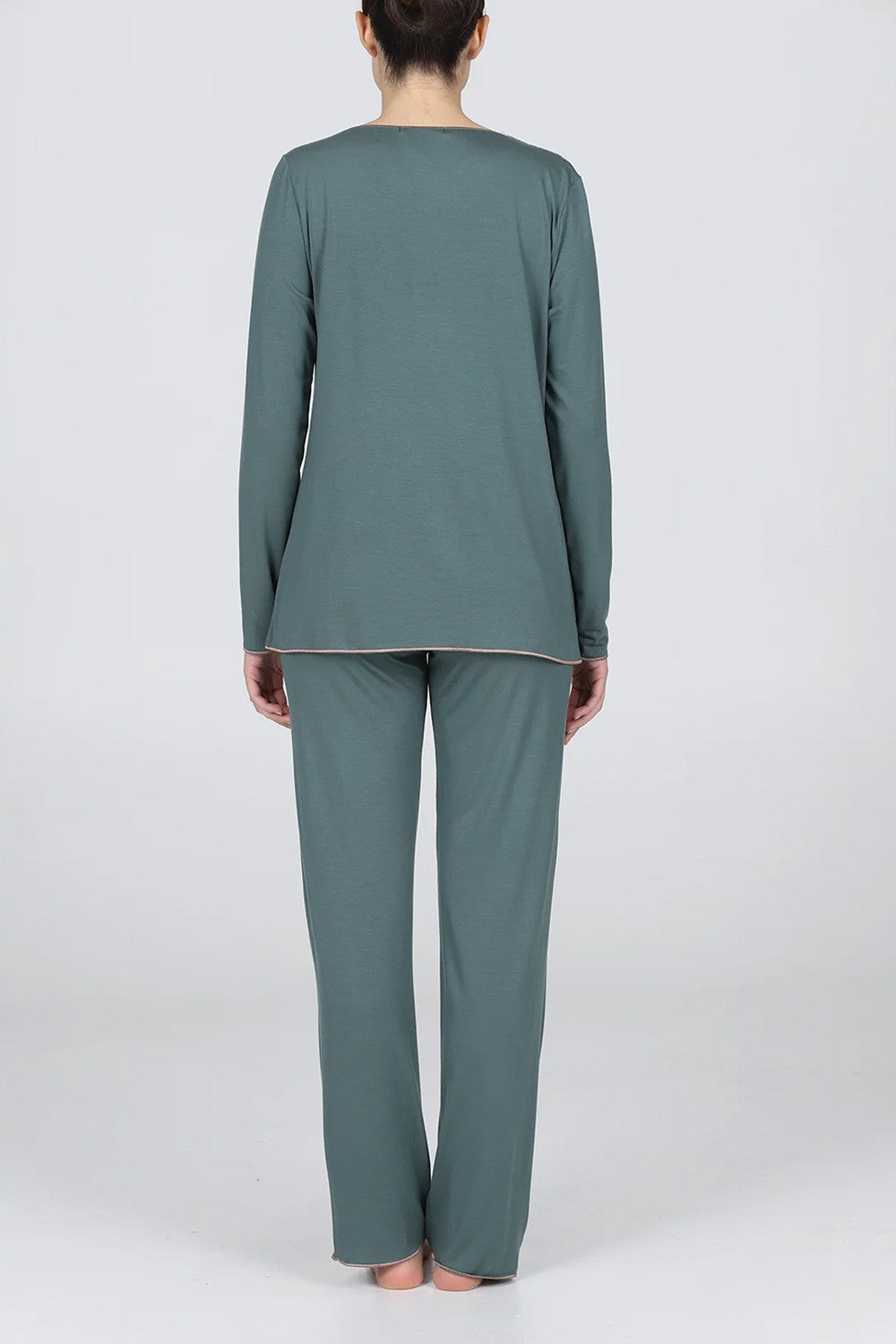 Boglietti - pigiama lungo con pizzo in morbido micromodal fel168 verde