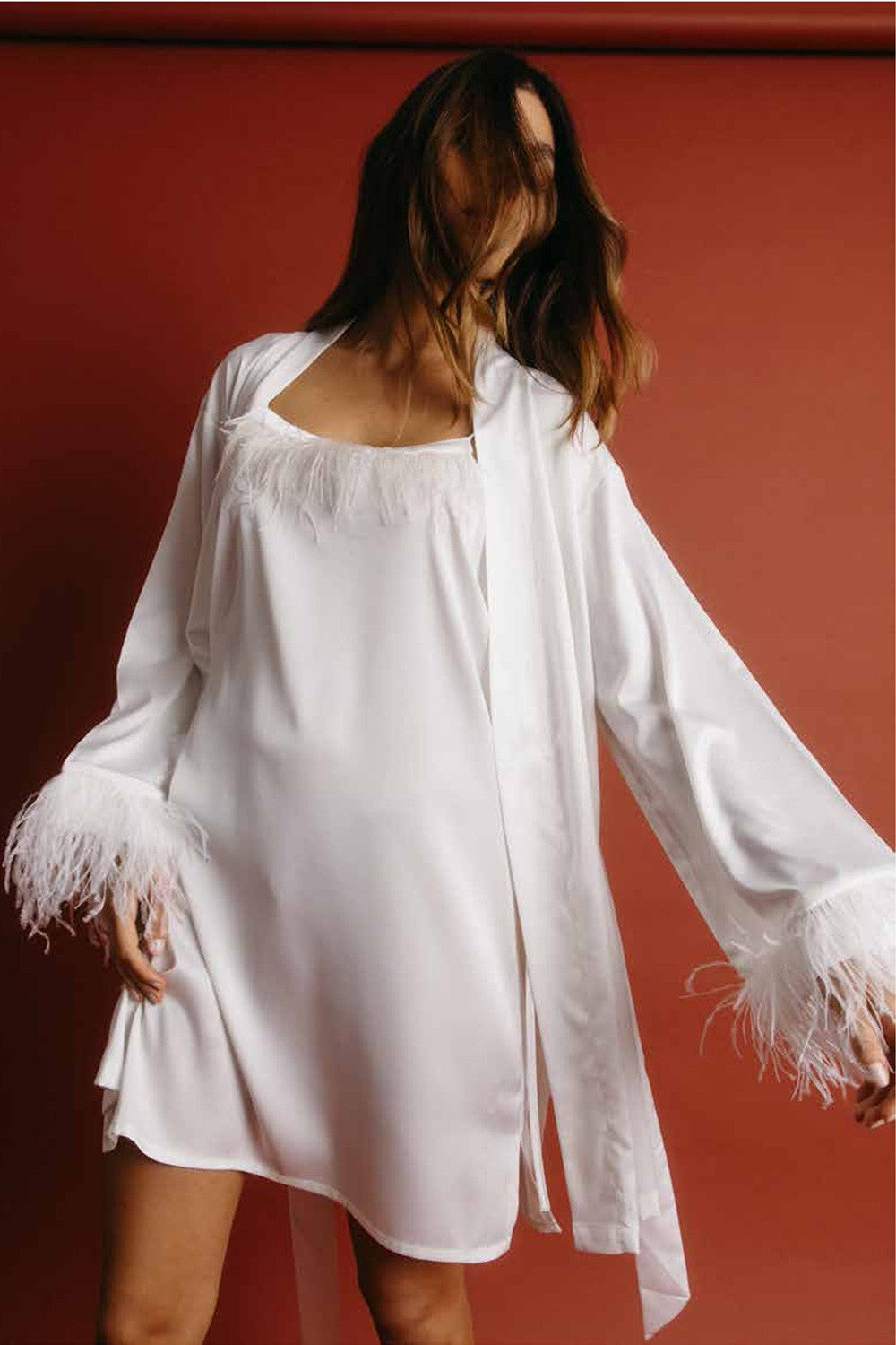 Admas - camisola con spalline e piume 61322 bianco