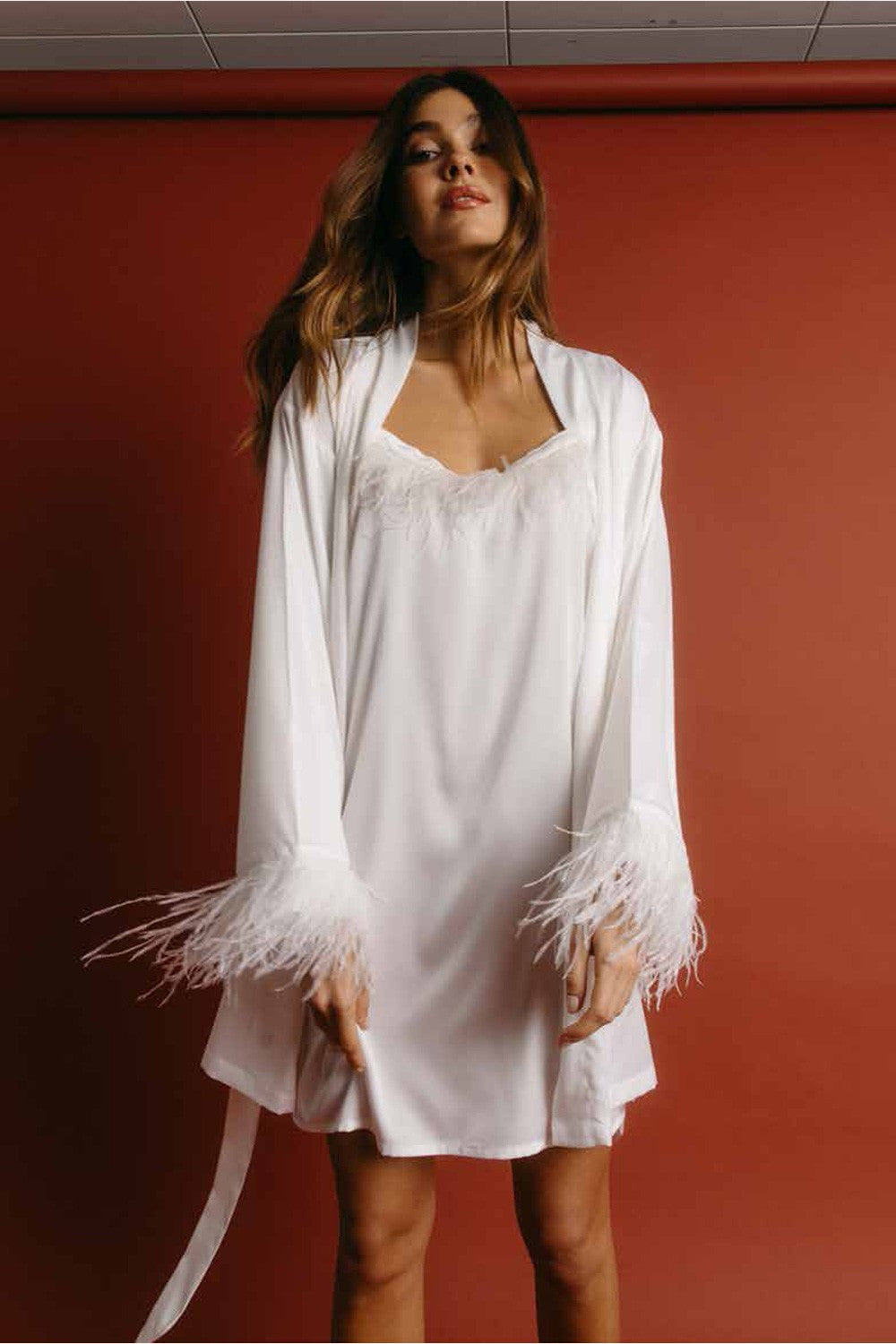 Admas - vestaglia kimono con piume 67202 bianco
