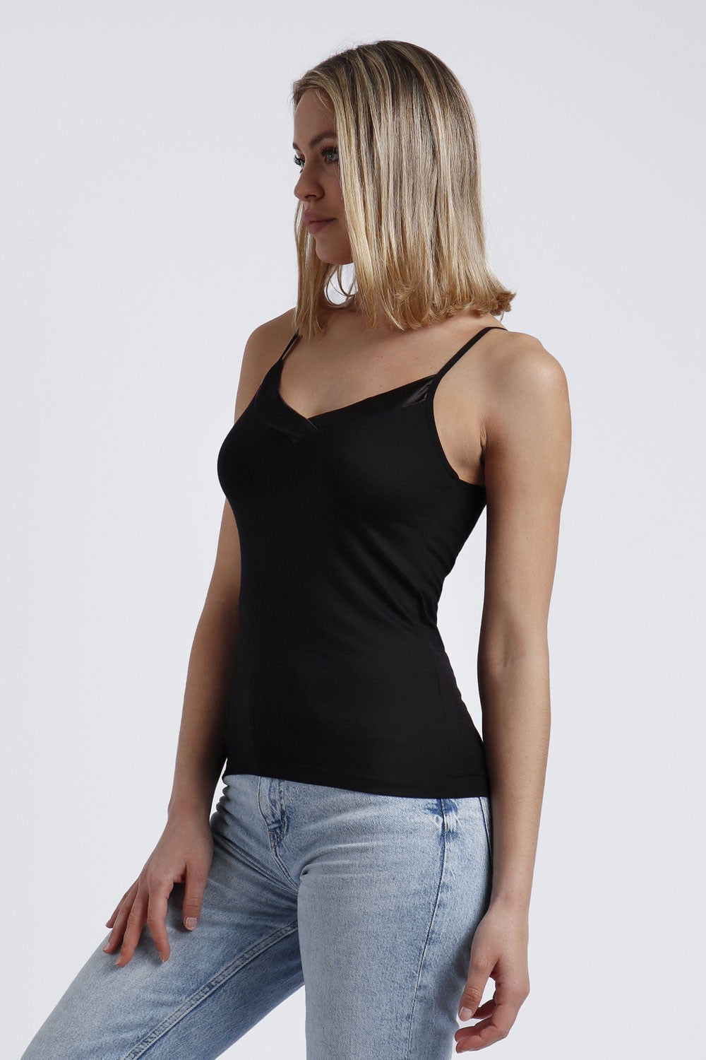 Admas - top con scollo in raso 43483-0-110 nero