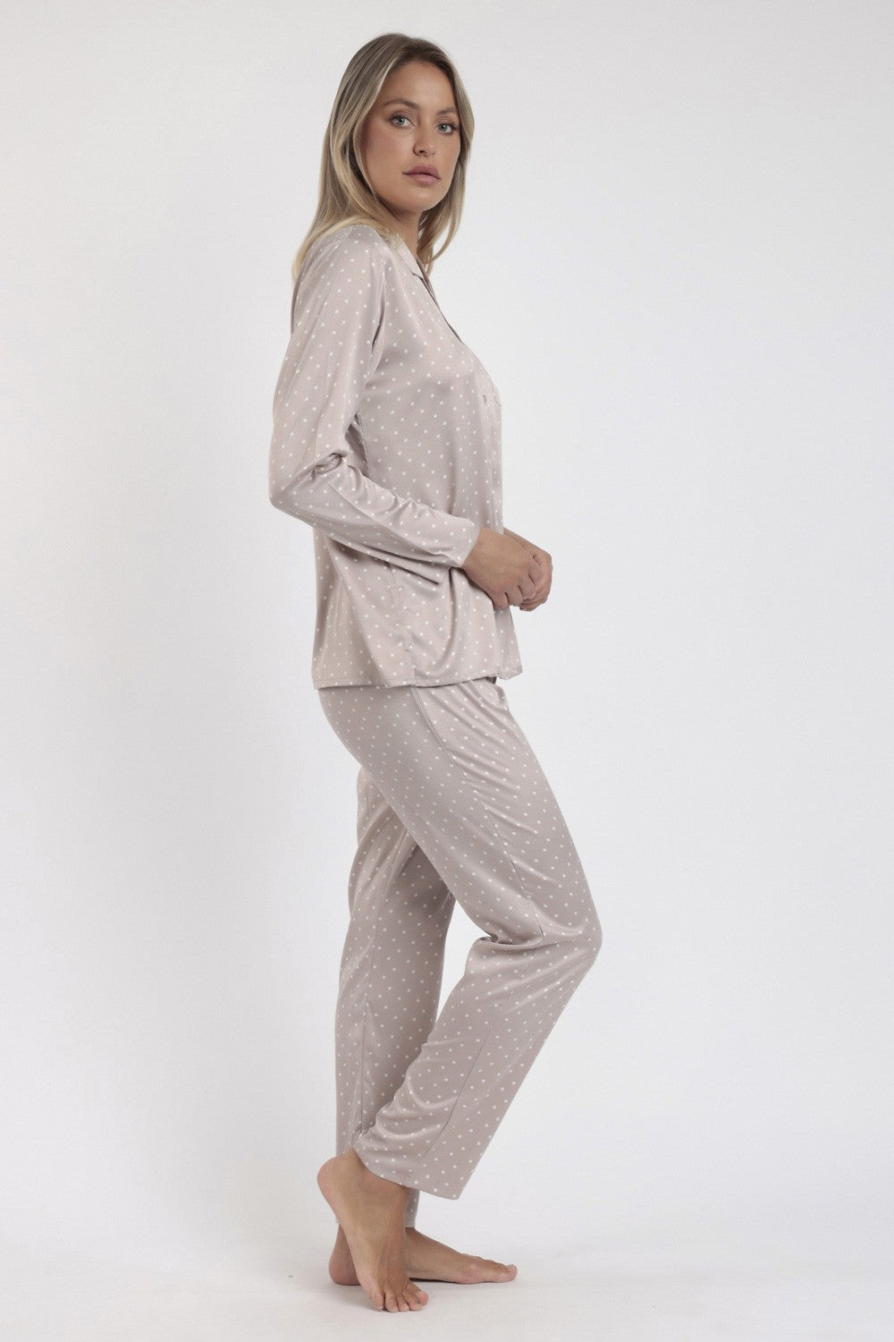 Admas - pigiama lungo satinato pois 62649-0-112 beige
