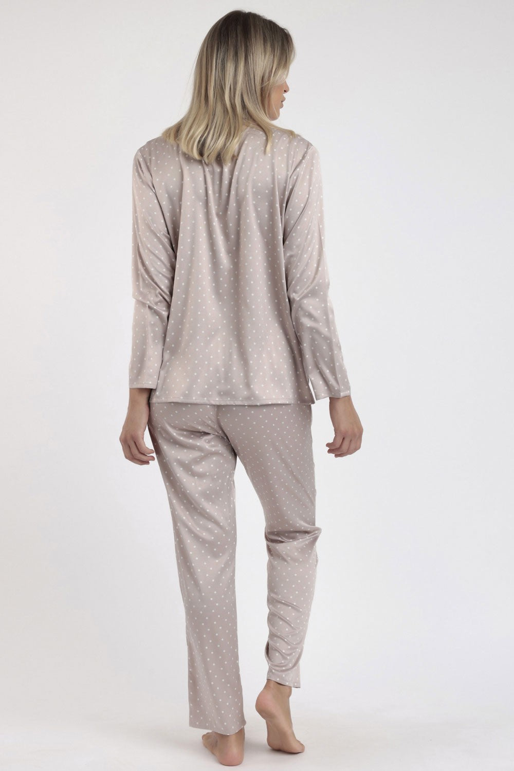Admas - pigiama lungo satinato pois 62649-0-112 beige