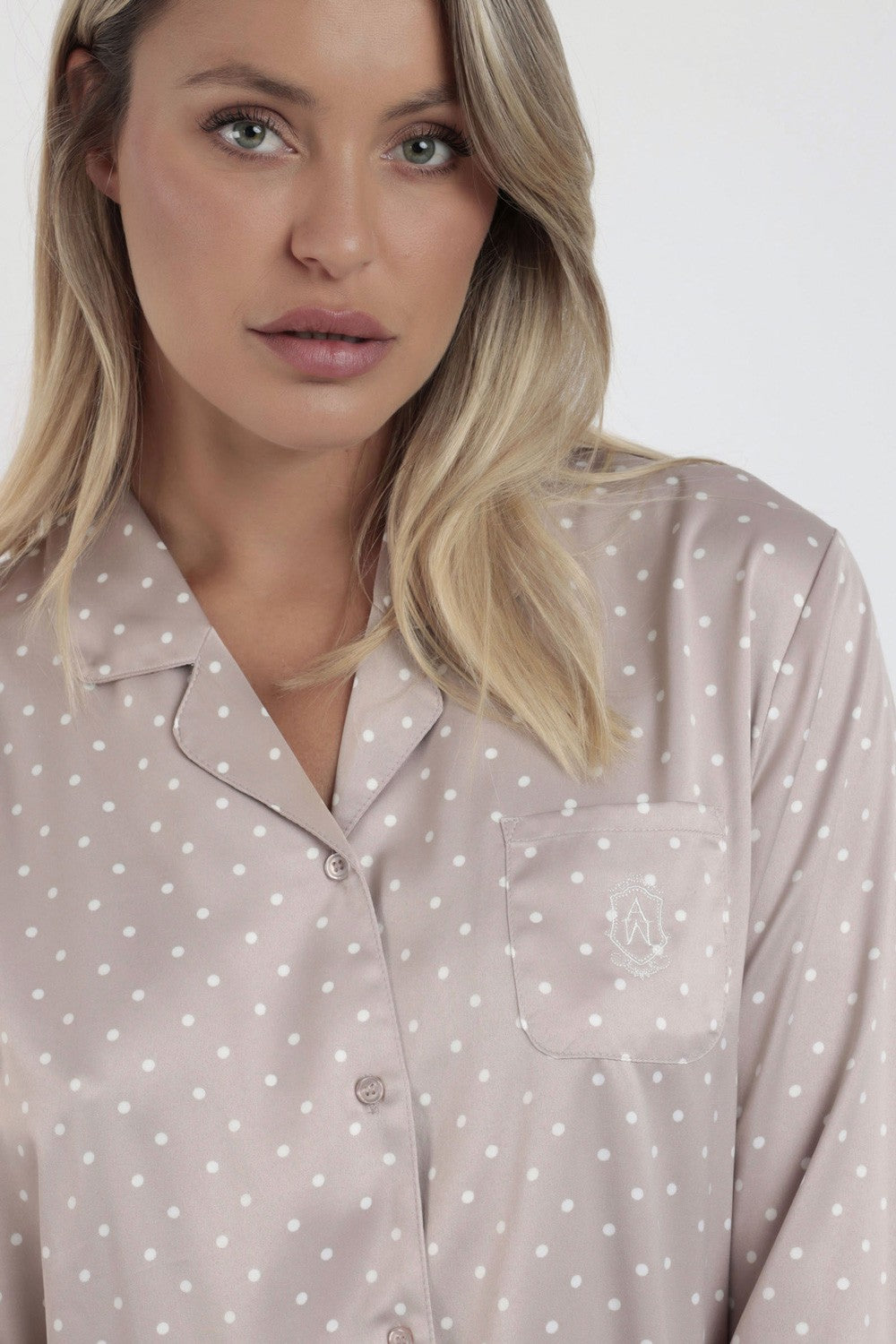 Admas - pigiama lungo satinato pois 62649-0-112 beige