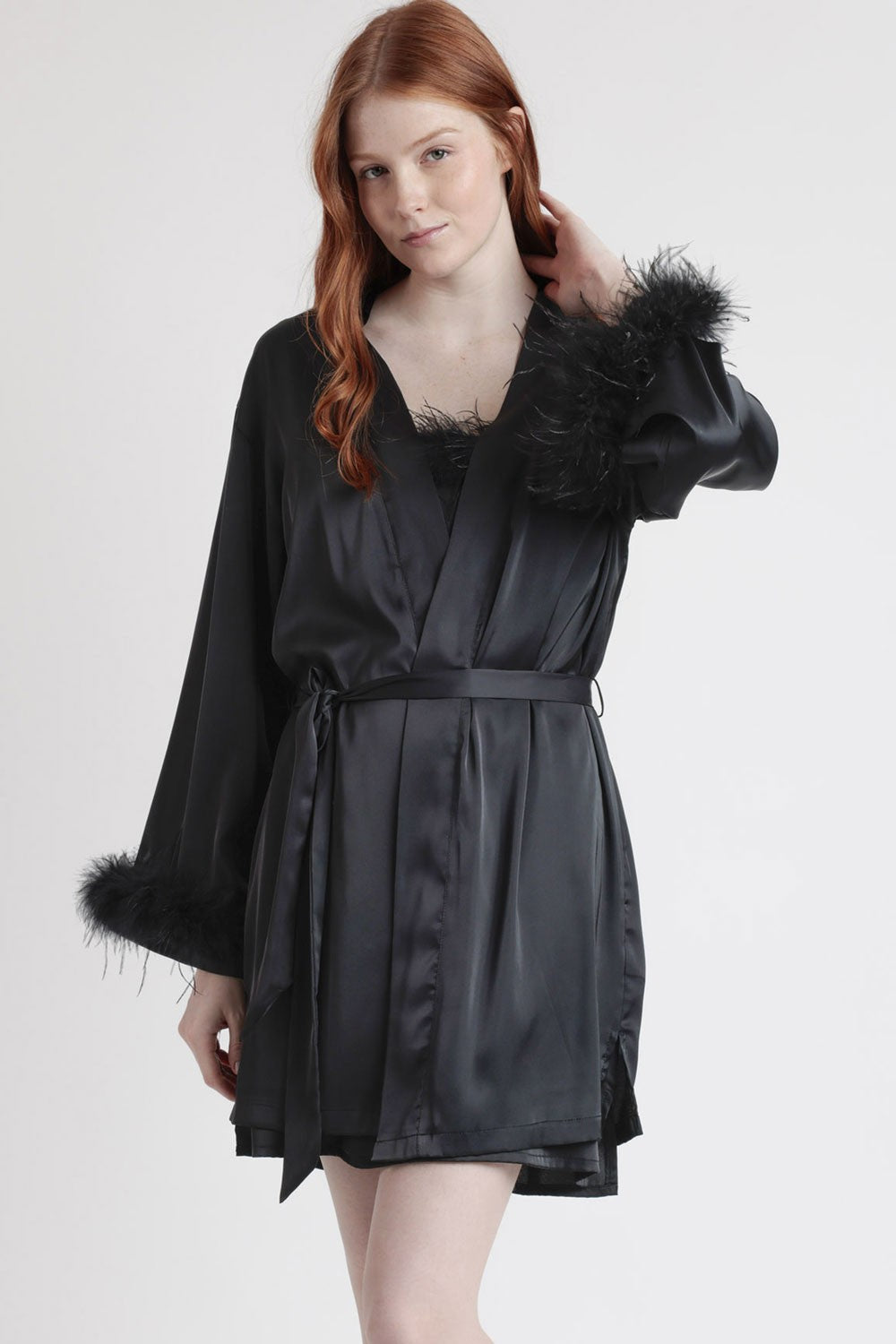 Admas - vestaglia marabu satinata 67202-0-110 nero