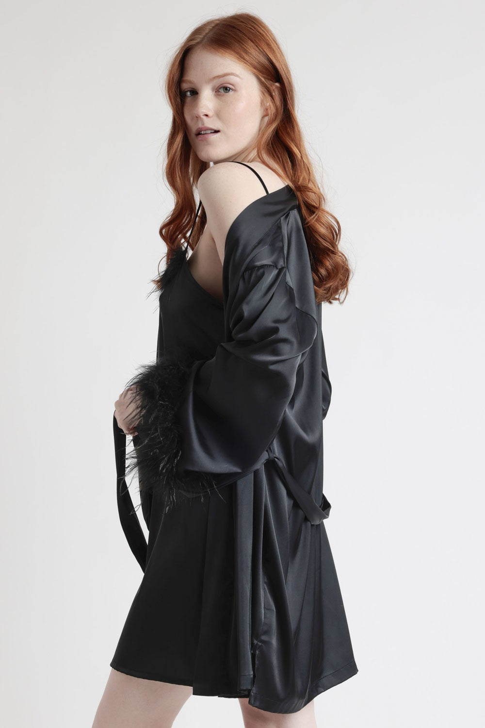 Admas - vestaglia marabu satinata 67202-0-110 nero