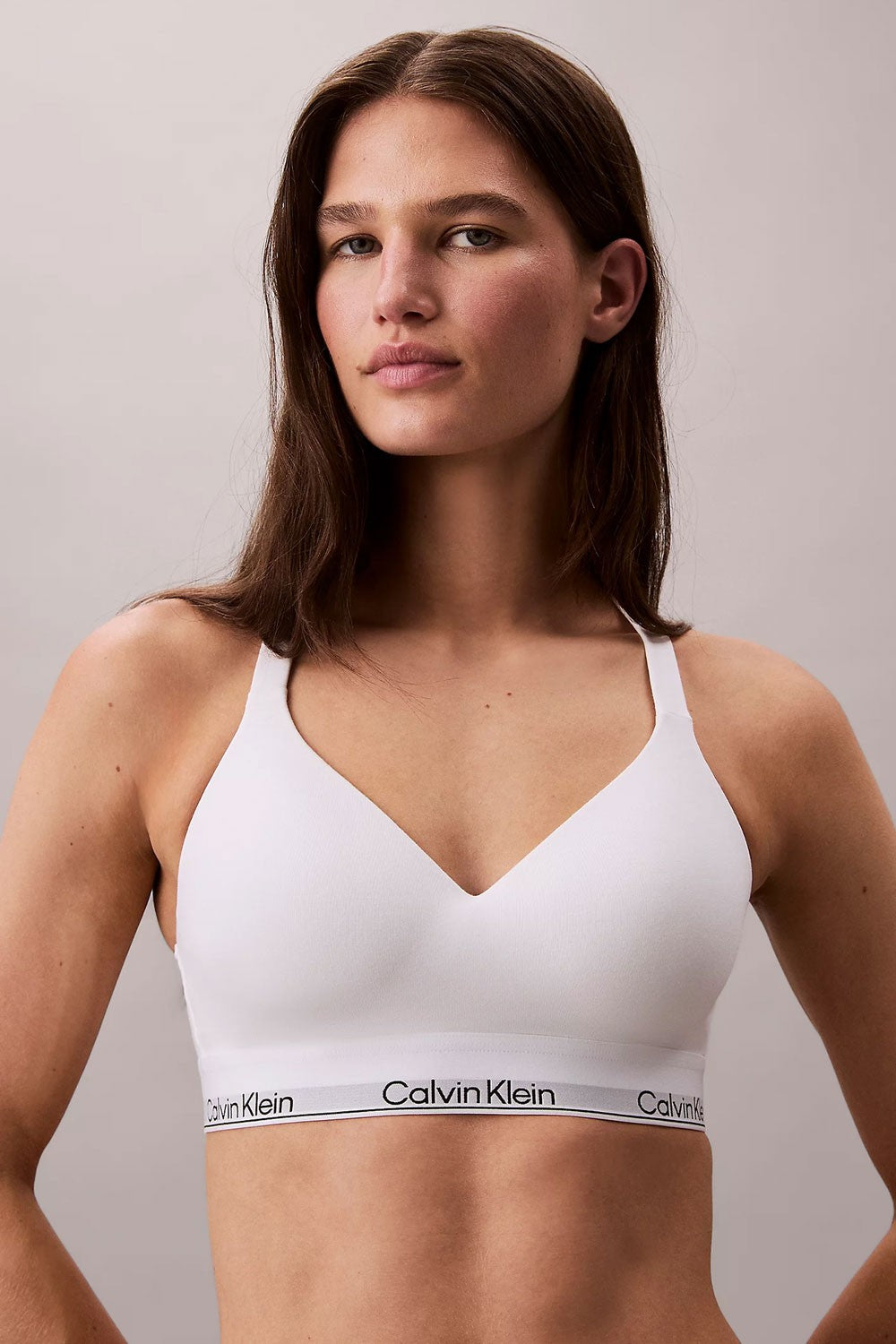 Ck - brassière di sostegno - icon cotton modal lv00qf8500-100 bianco