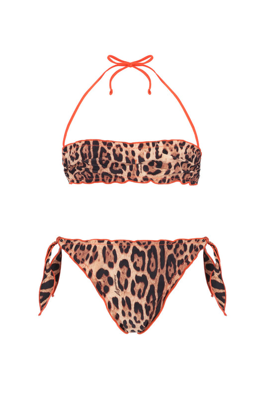 Bimba Bikini Fascia 4GIVENESS Leopard con Slip a Nodi 4-14 Anni