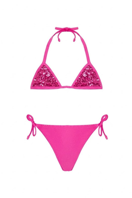 Bimba Bikini Triangolo 4GIVENESS Fucsia con Paillettes 4-14 Anni