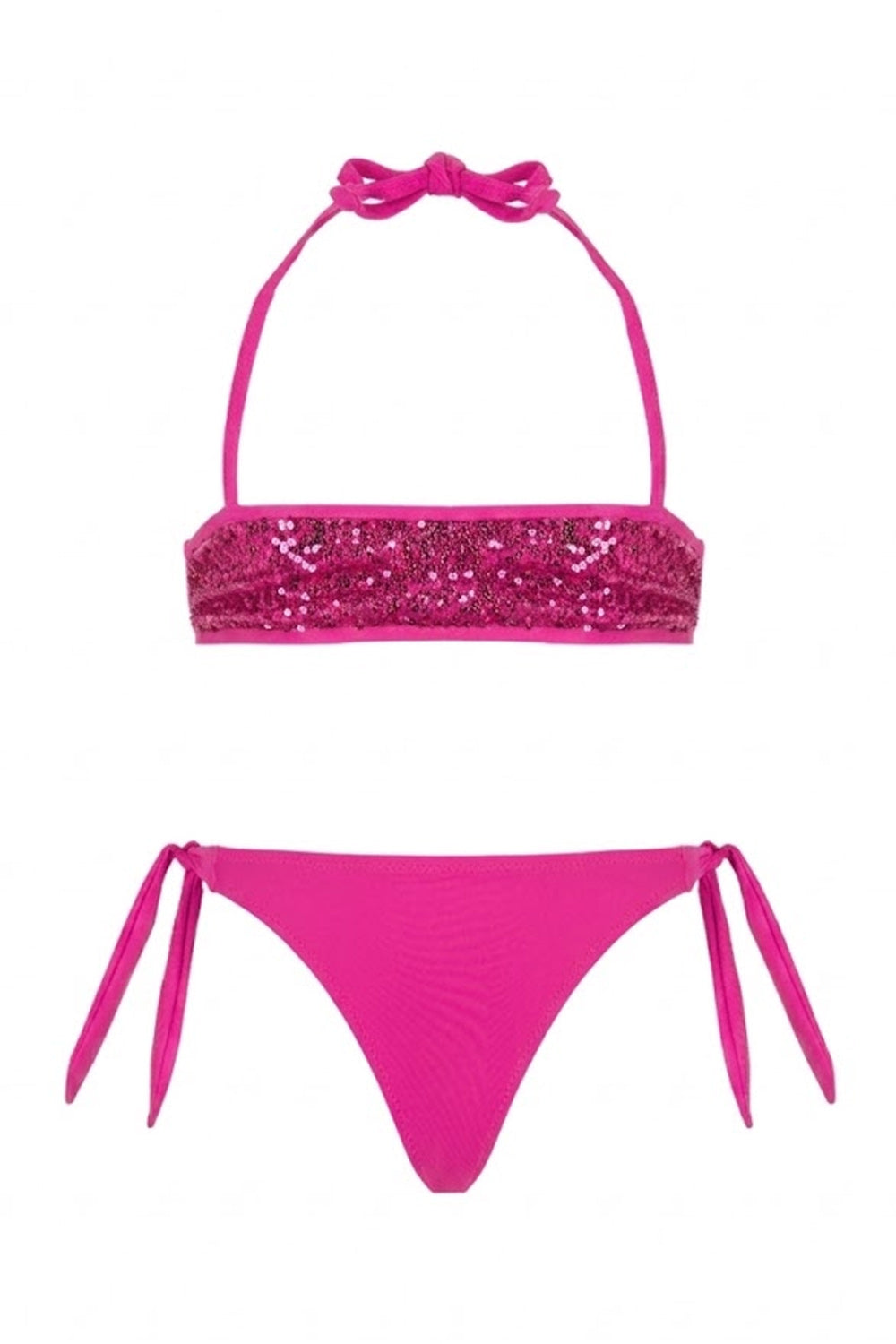 Bimba Bikini Fascia 4GIVENESS Fucsia con Paillettes e Slip a Nodi