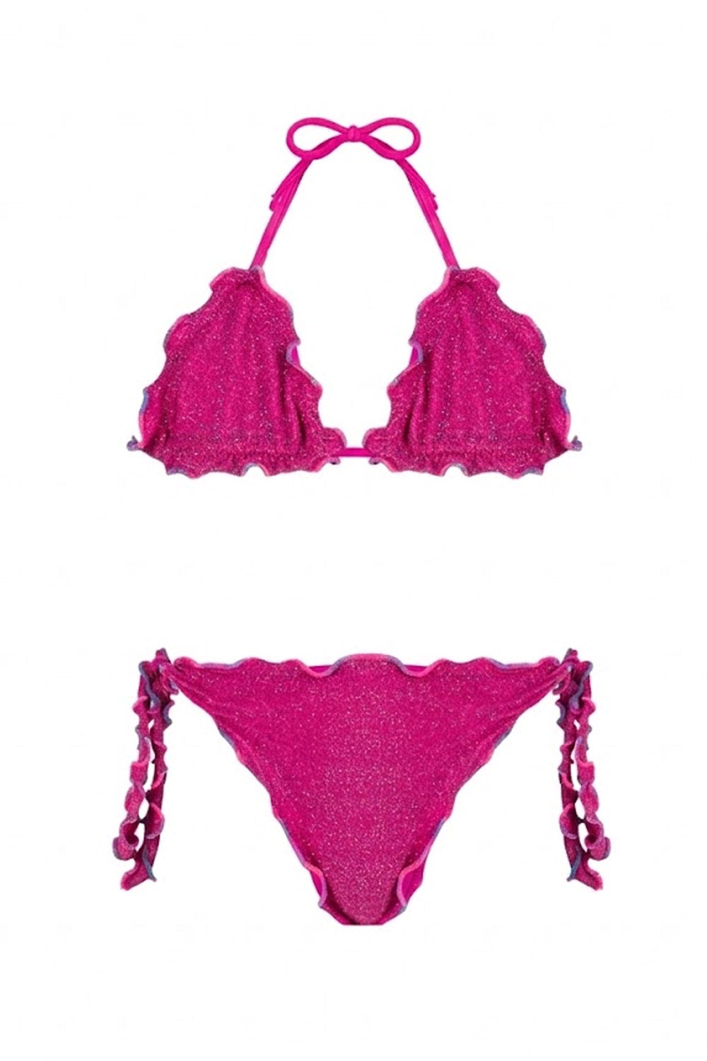 Bimba Bikini Triangolo 4GIVENESS Fucsia Lurex con Nodi 4-14 Anni