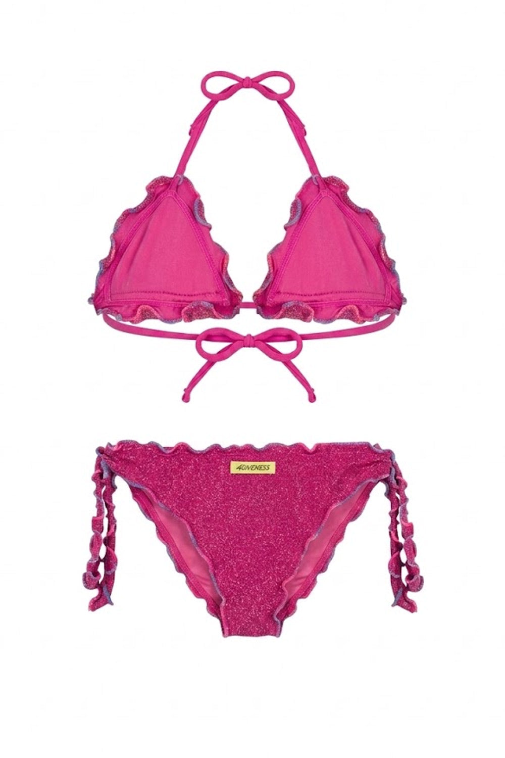Bimba Bikini Triangolo 4GIVENESS Fucsia Lurex con Nodi 4-14 Anni