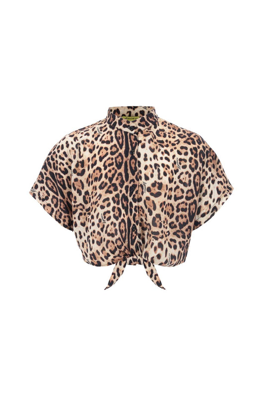 Bimba Camicia Crop 4GIVENESS Leopard in Mussola con Nodo 4-16 Anni