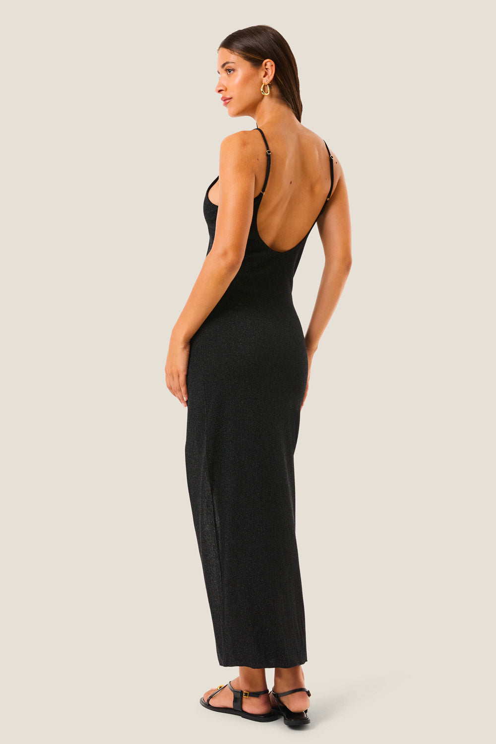Donna Abito Lungo 4GIVENESS Nero Lurex con Spacco Laterale
