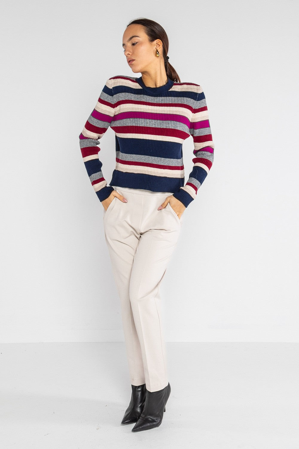 Lokita - pantalone dritto in punto milano 1283 lok022 avorio