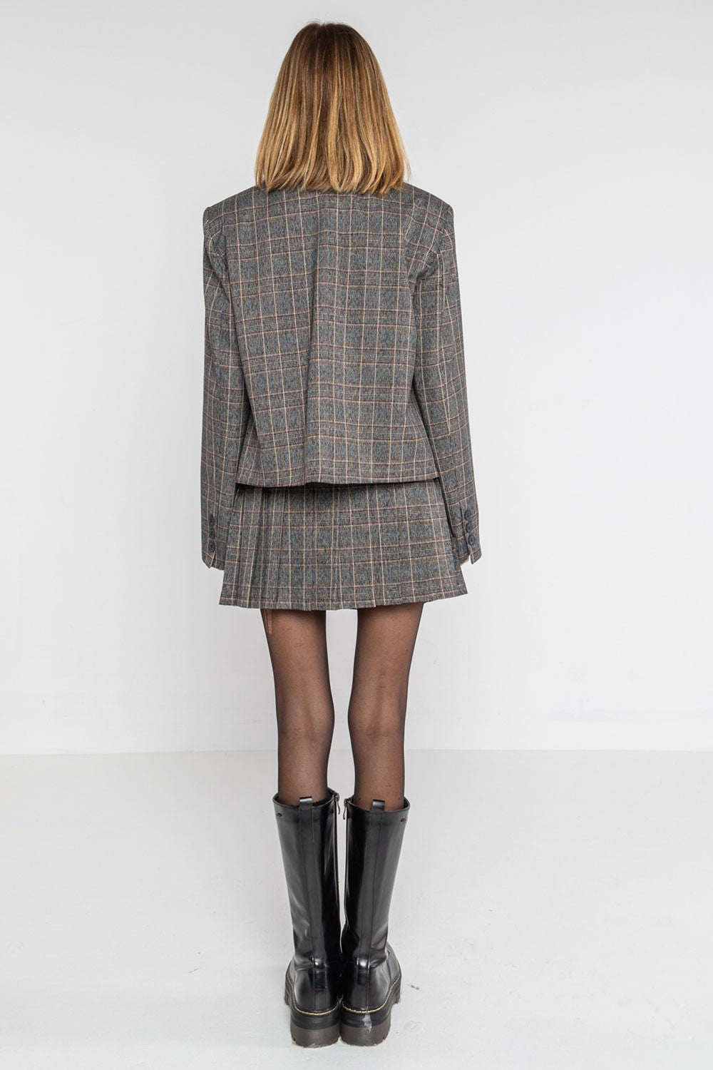 Lokita - gonna pieghe check doppia cintura 1303 lok0558 nero/beige