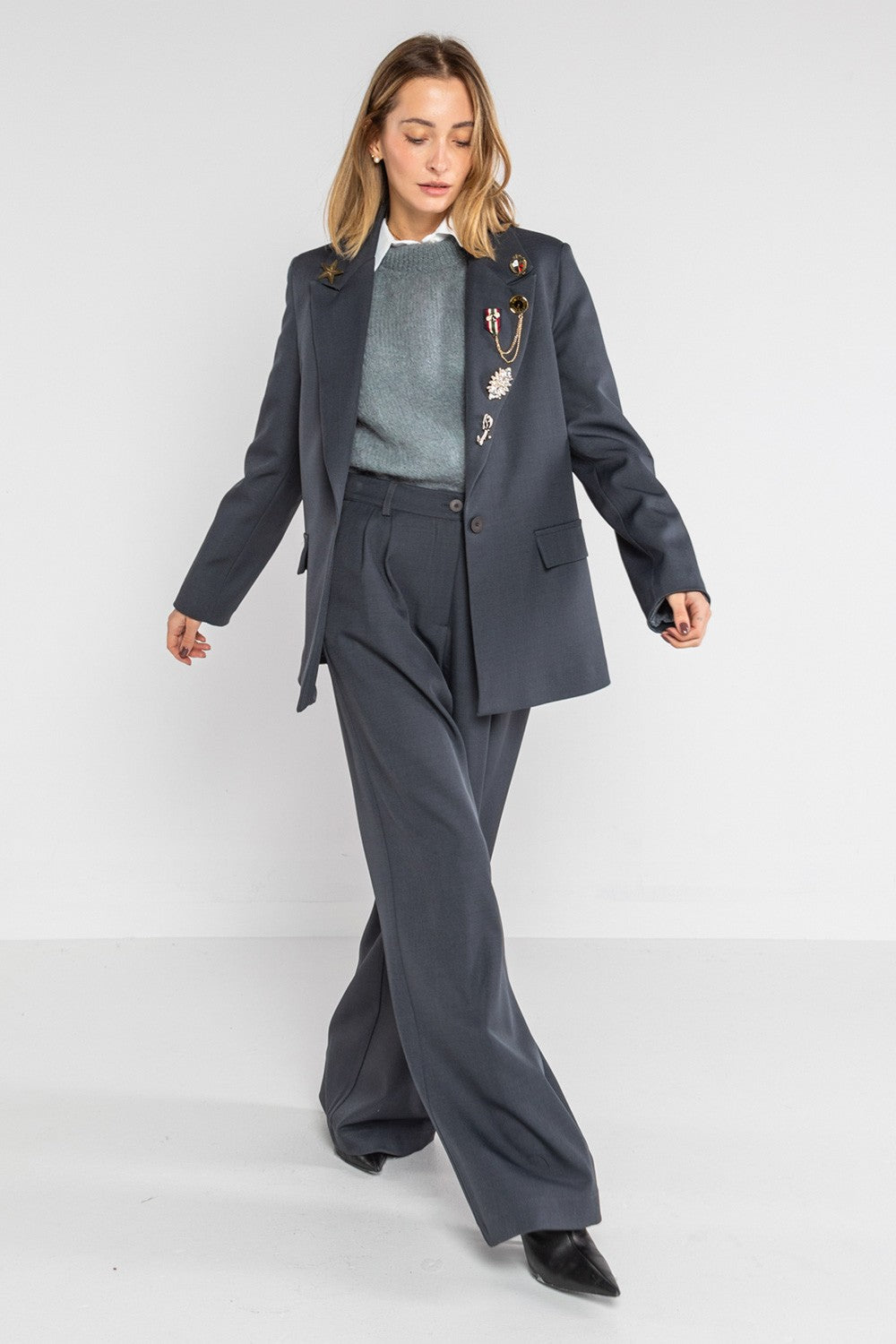 Lokita - pantalone palazzo tessuto diagonale 1194 lok07903 blu