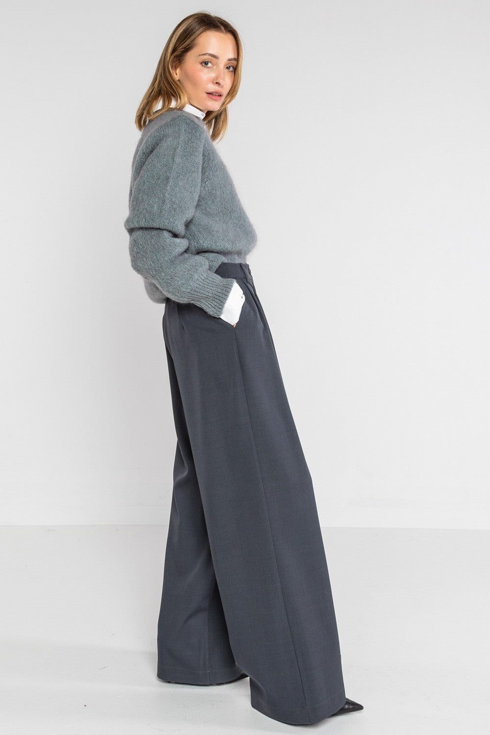 Lokita - pantalone palazzo tessuto diagonale 1194 lok07903 blu