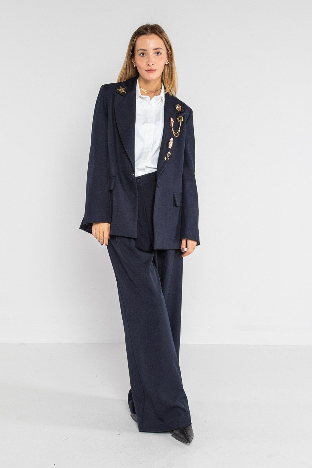 Lokita - pantalone palazzo tessuto diagonale 1194 lok07903 blu