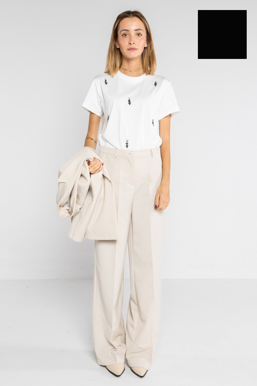 Lokita - pantalone palazzo basic in poly viscosa 1194 lok07905 nero