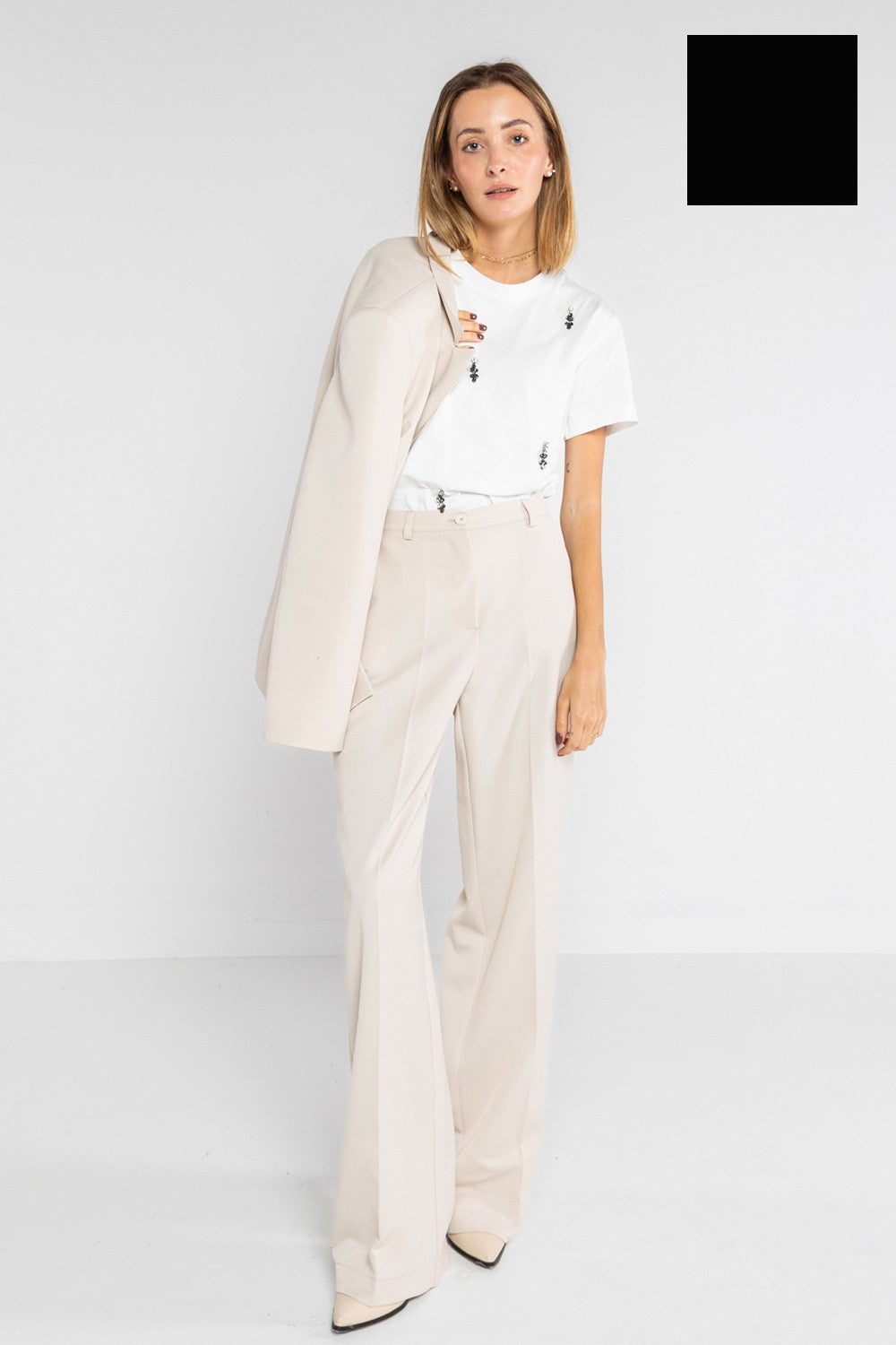 Lokita - pantalone palazzo basic in poly viscosa 1194 lok07905 nero