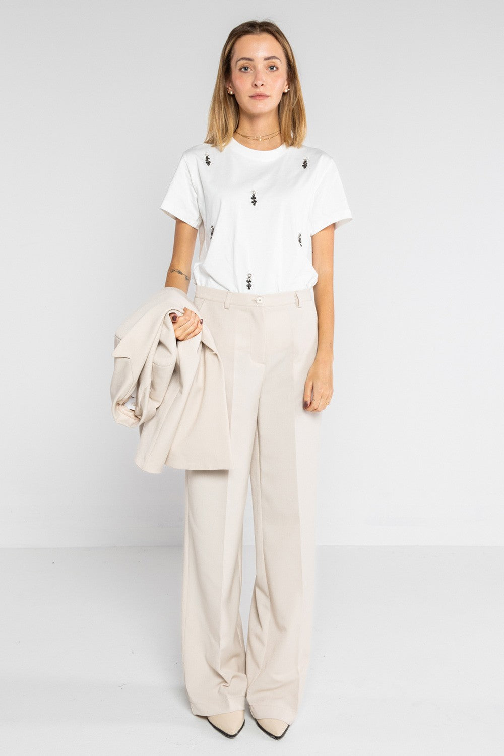 Lokita - pantalone palazzo basic in poly viscosa 1194 lok07905 avorio
