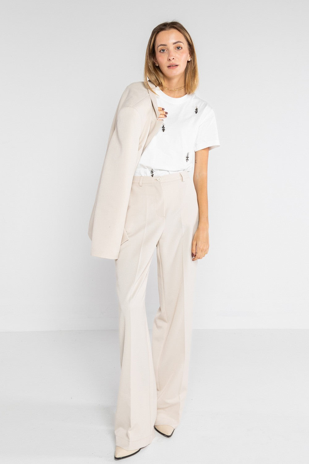 Lokita - pantalone palazzo basic in poly viscosa 1194 lok07905 avorio