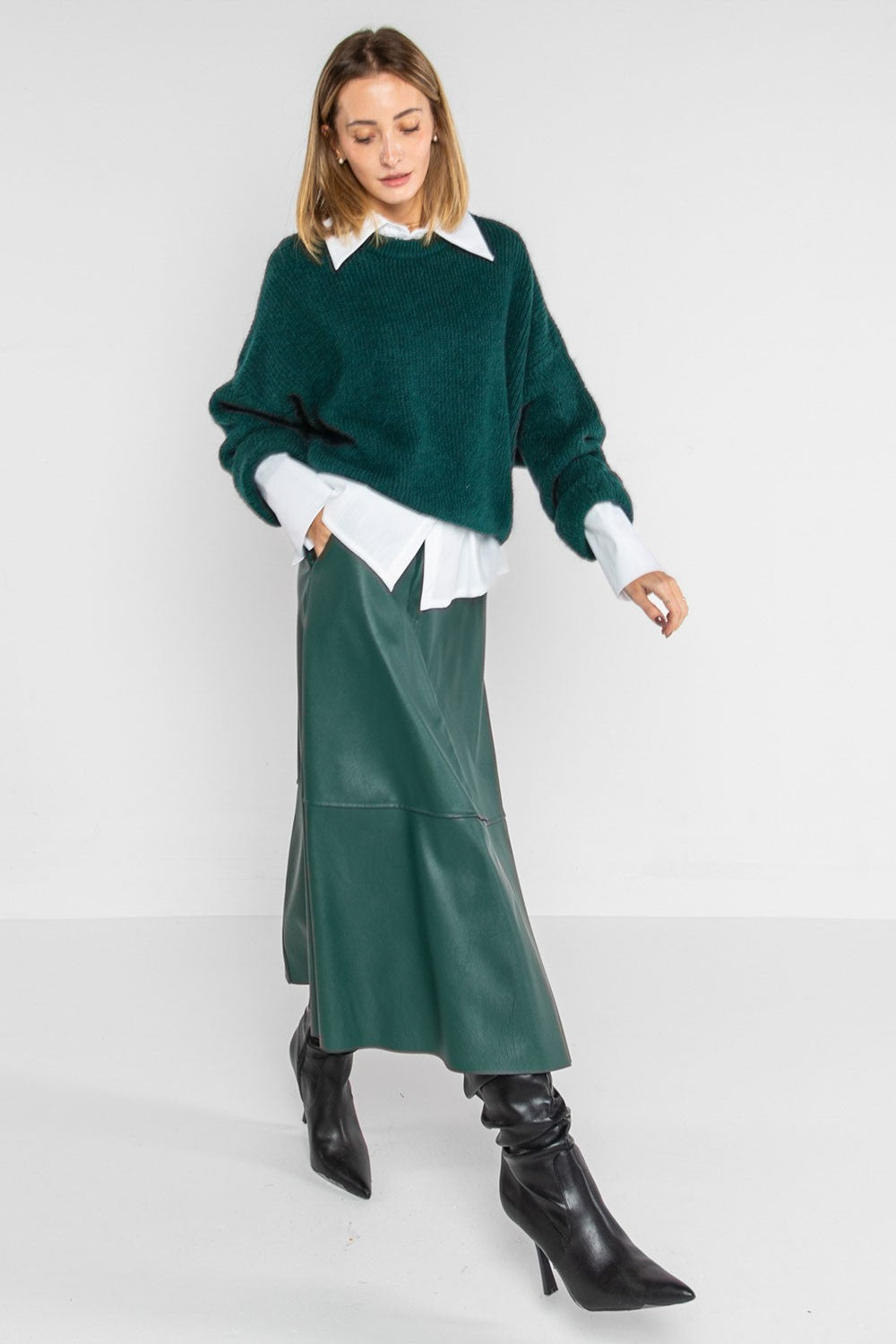 Lokita - gonna midi a ruota in ecopelle 1209 lok566 verde bottiglia